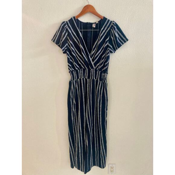 EUC Anthropologie Dolan Canovas Striped Cotton Blend Wide Leg Jumpsuit Navy S - Picture 5 of 15